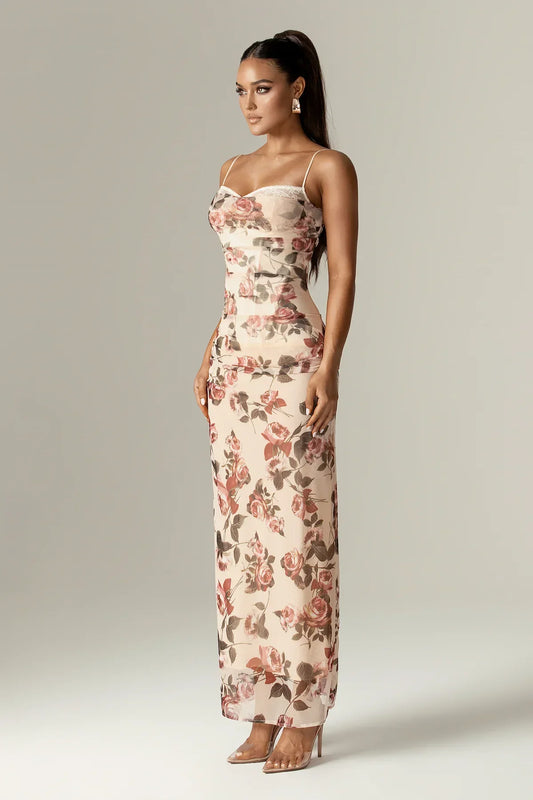 Out-Shine | Bloom Corset Maxi Dress With Italian Rose Print