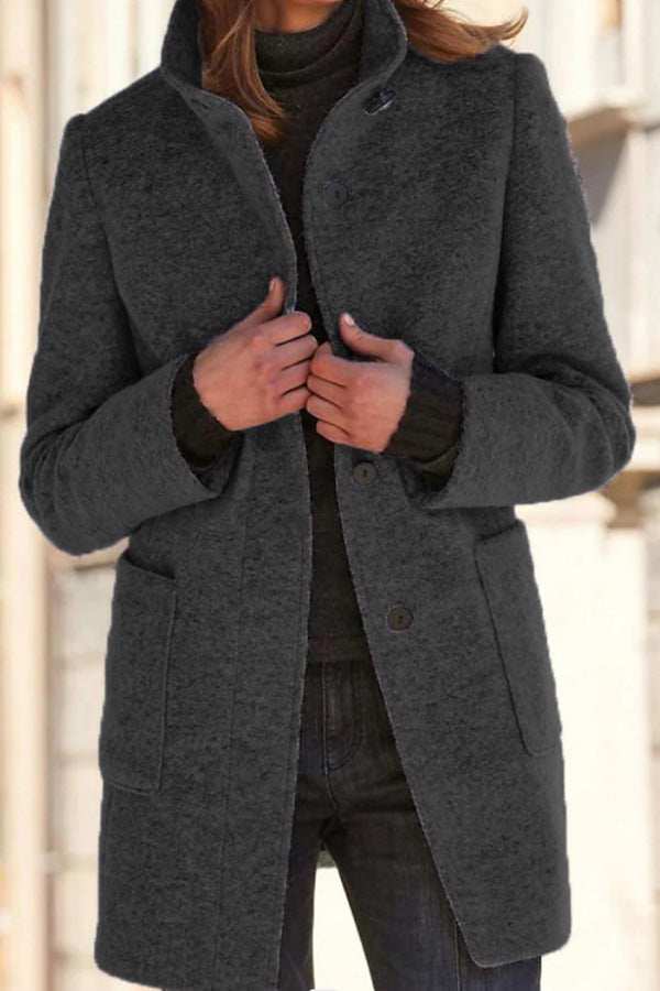 Out-Shine | Solid Color Button Stand Collar Wool Jacket