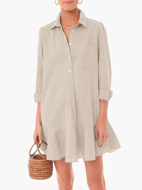 Out-Shine | Collar Buttons Down Ruffled Mini Dress