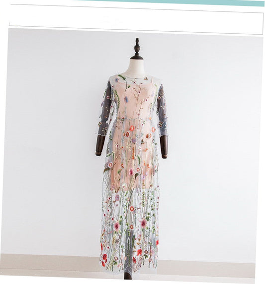 Deslumbra | Conjunto de vestido bohemio floral de malla