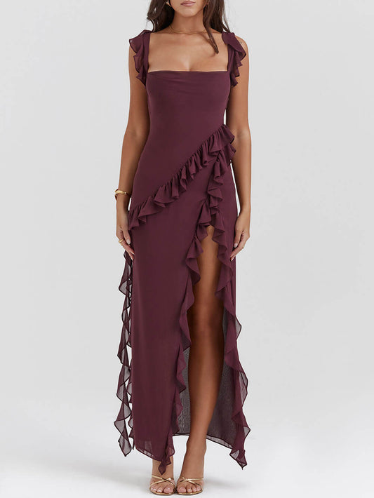 Out-Shine | Ruffled Asymmetrical Maxi Dress