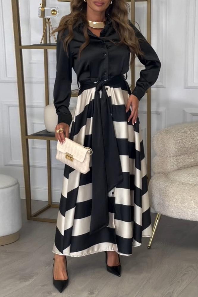 Deslumbra | Elegante vestido a rayas con cobertura para el vientre