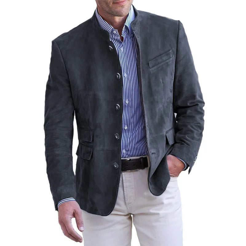 Out-Shine | Classic men's leather jacket with button closure