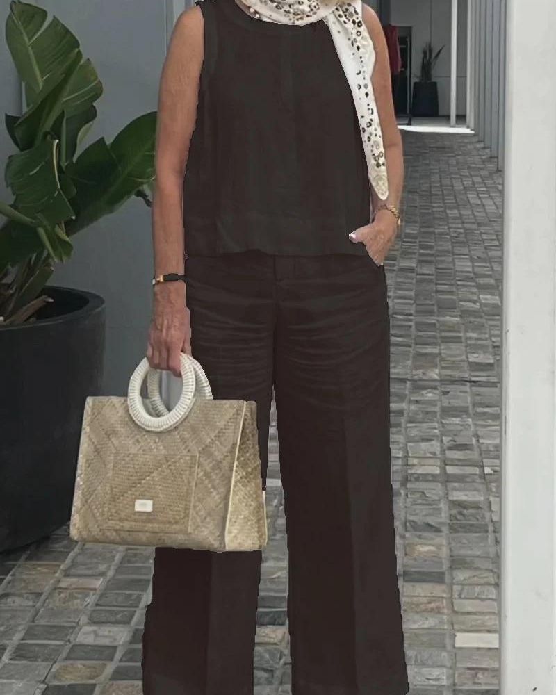 Out-Shine | Sleeveless Cotton & Linen Two-Piece Set