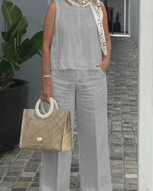 Out-Shine | Sleeveless Cotton & Linen Two-Piece Set