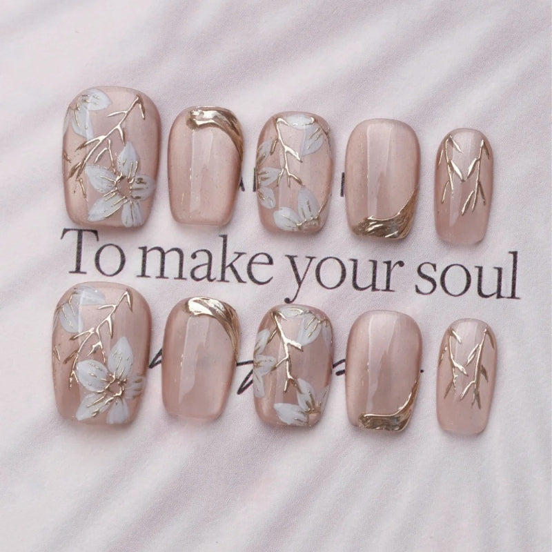 Out-Shine | Ice Flower, Hand-Painted Cat's Eye Spring Wearable Nails