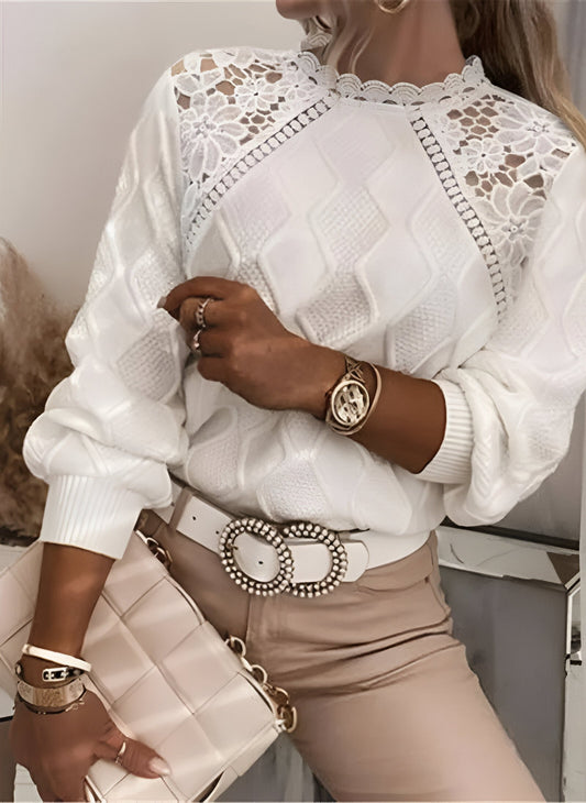 Out-Shine | Cozy Autumn Knit Lace Sweater