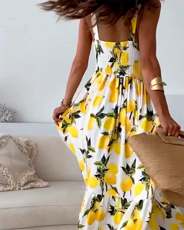 Out-Shine | Strappy Dress With Lemon Print