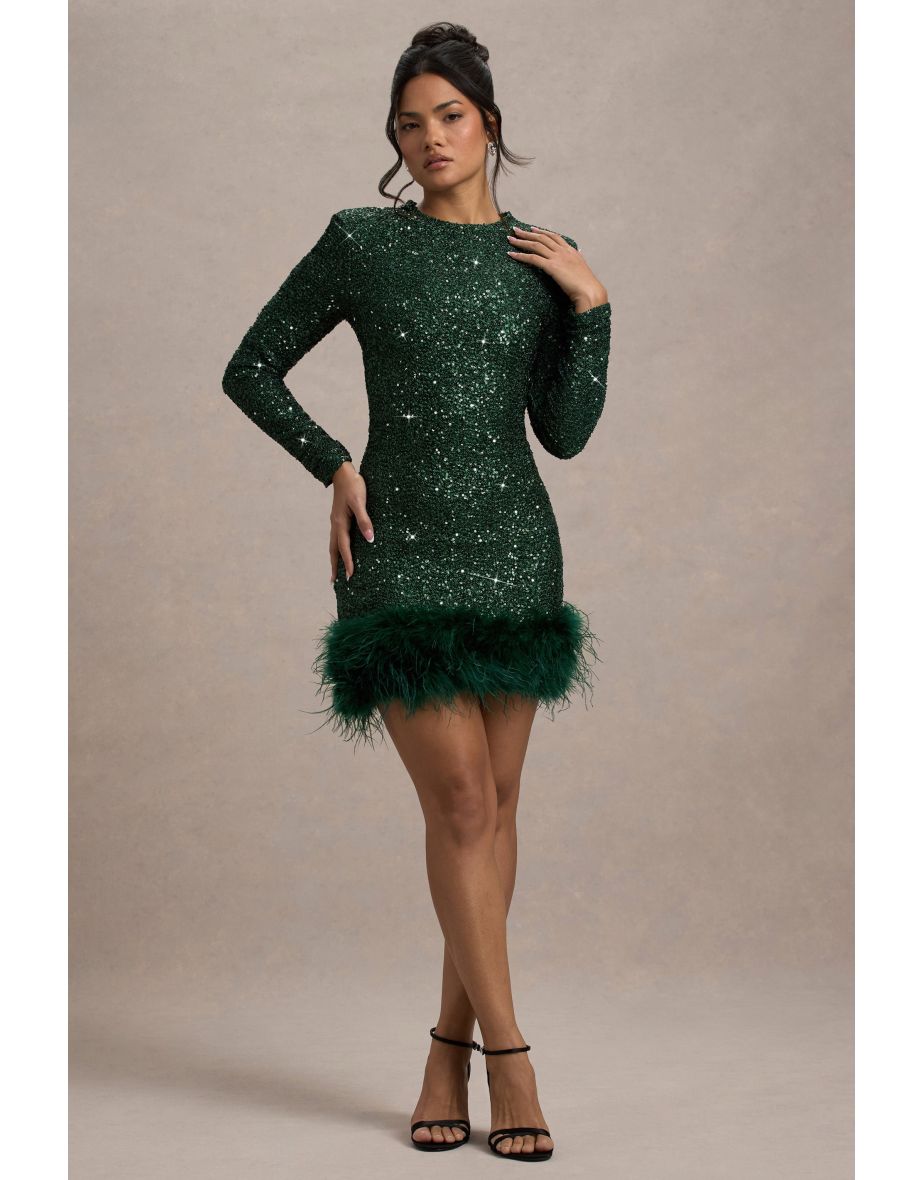 Out-Shine | Berry Sequin Feather Hem Mini Dress