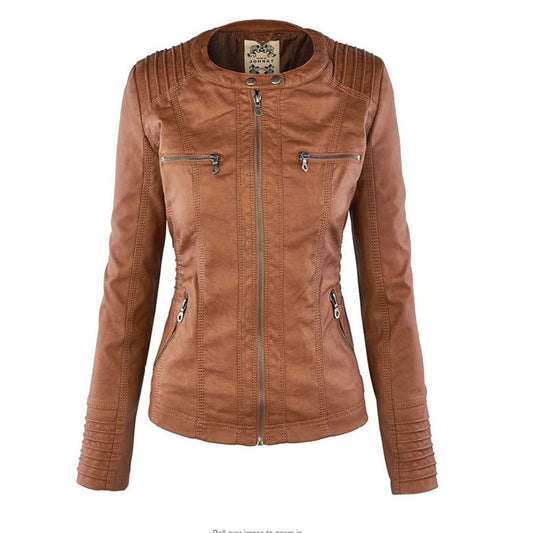 Out-Shine | Weatherproof Ladies Leather Jacket With Hood