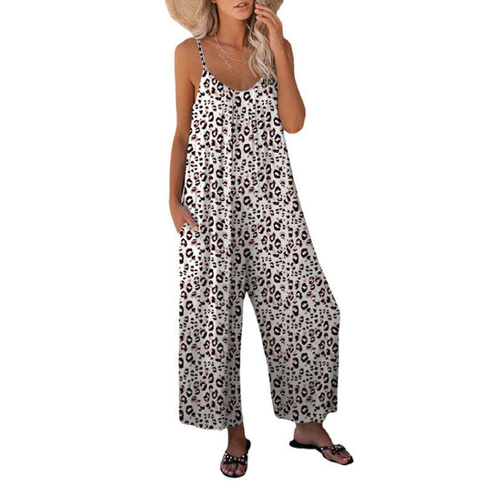 Out-Shine | Leopard-Print-Tasche Loose Strap One-Piece Jumpsuit
