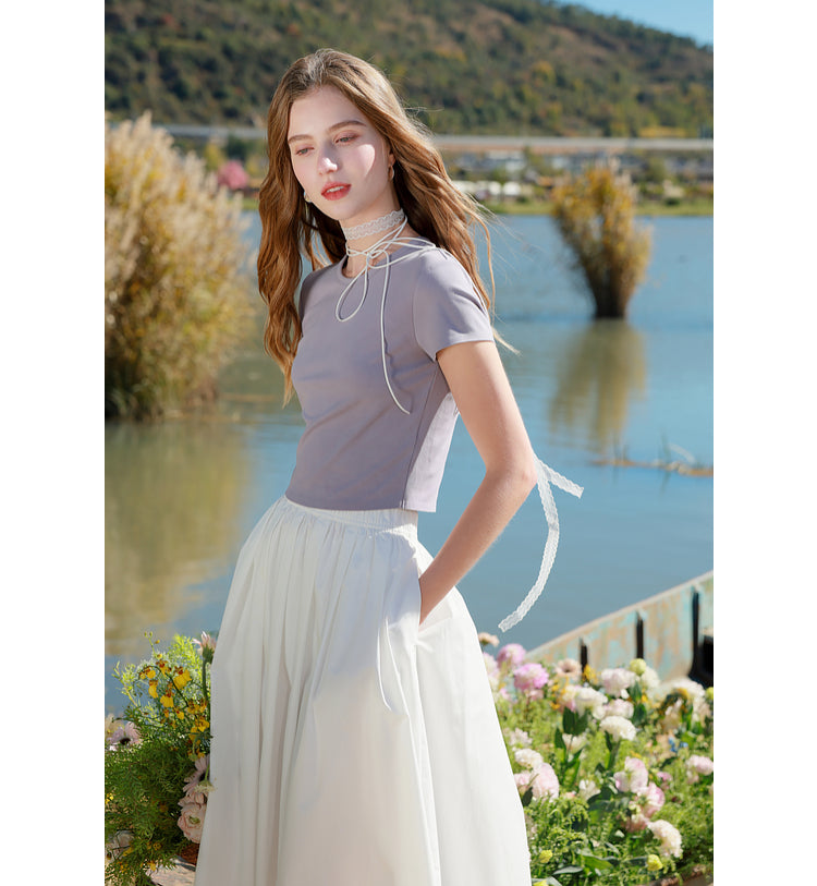Out-Shine | Spring Women Long Skirt, High Waist White Umbrella Skirt, A-shaped Pendulum