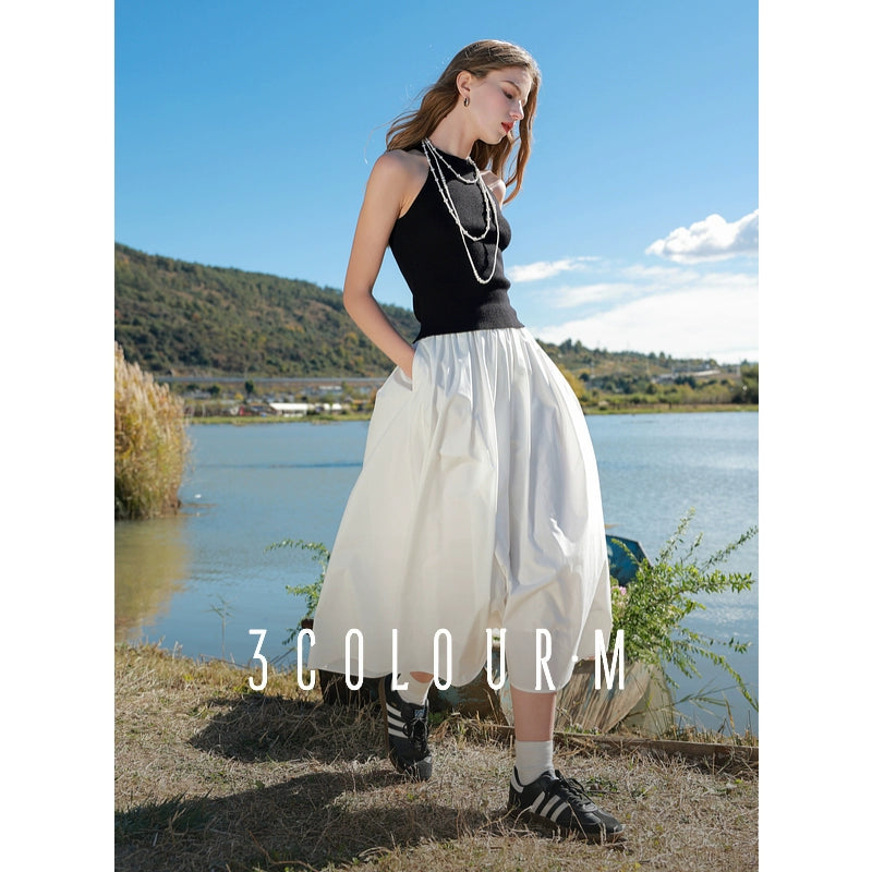 Out-Shine | Spring Women Long Skirt, High Waist White Umbrella Skirt, A-shaped Pendulum