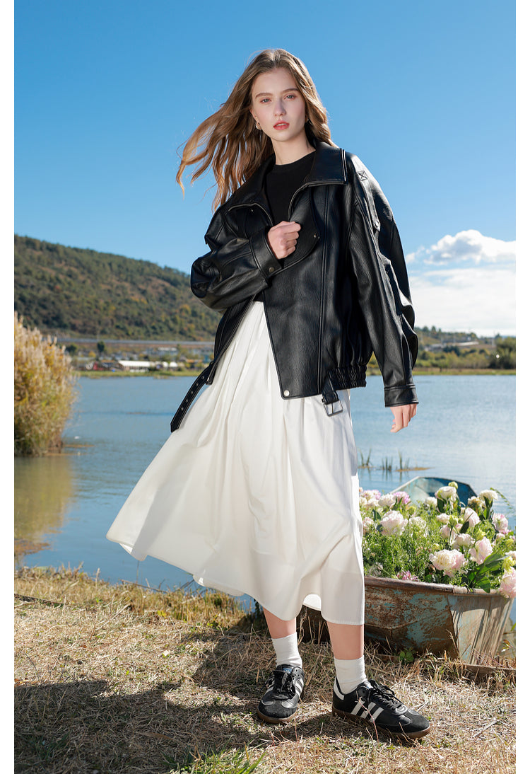 Out-Shine | Spring Women Long Skirt, High Waist White Umbrella Skirt, A-shaped Pendulum