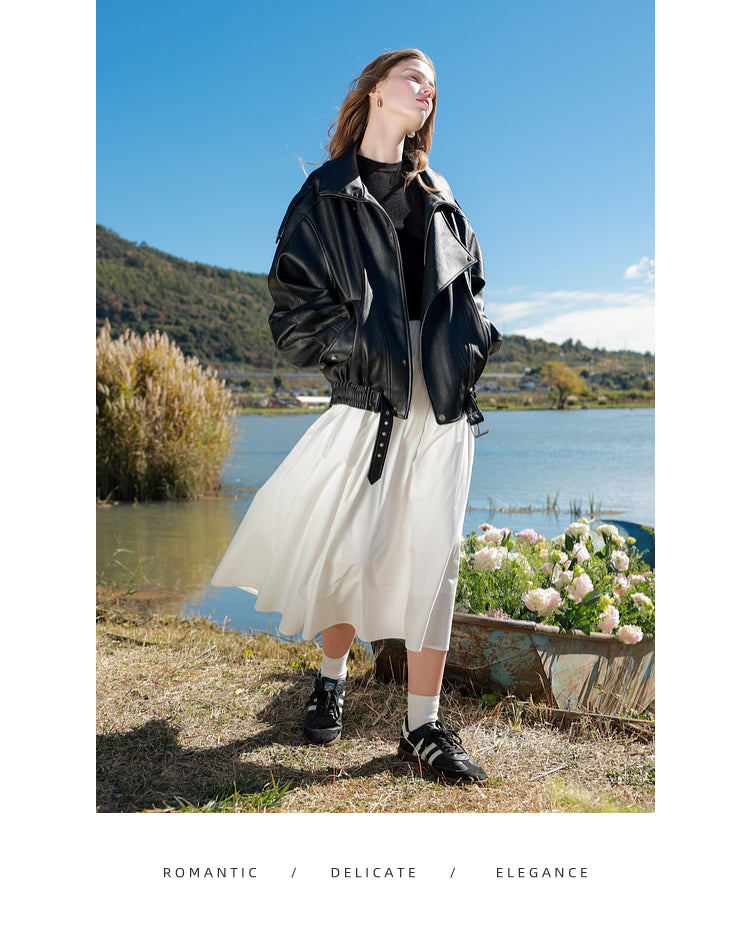 Out-Shine | Spring Women Long Skirt, High Waist White Umbrella Skirt, A-shaped Pendulum