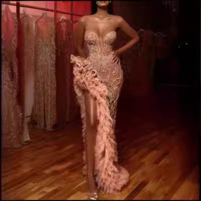 Out-Shine | Gold Silhouette Temperament Pendulum Sequin Dress