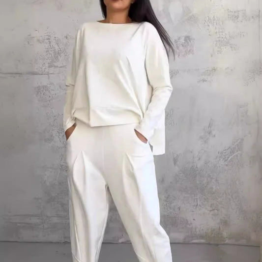 Out-Shine | Plain Color Slim Fit Pantsuit With Round Neck Neckline