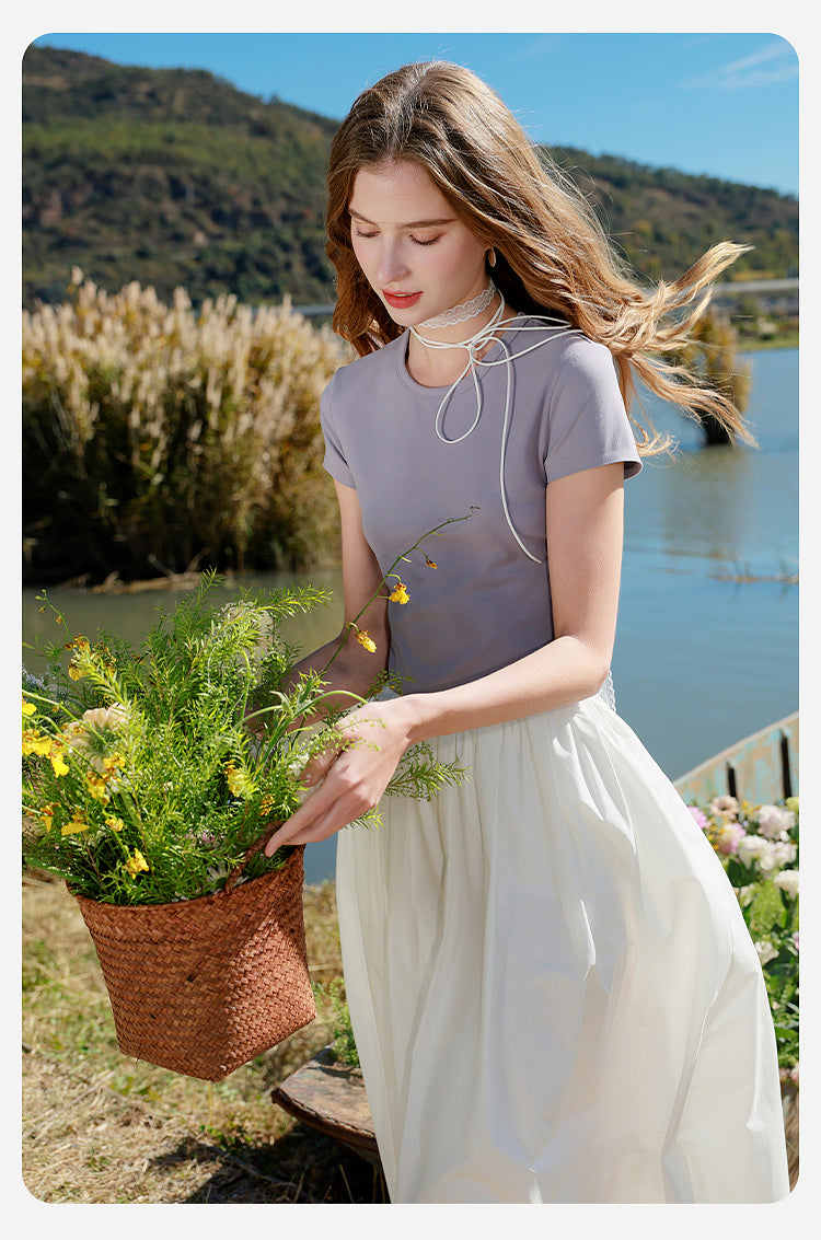 Out-Shine | Spring Women Long Skirt, High Waist White Umbrella Skirt, A-shaped Pendulum