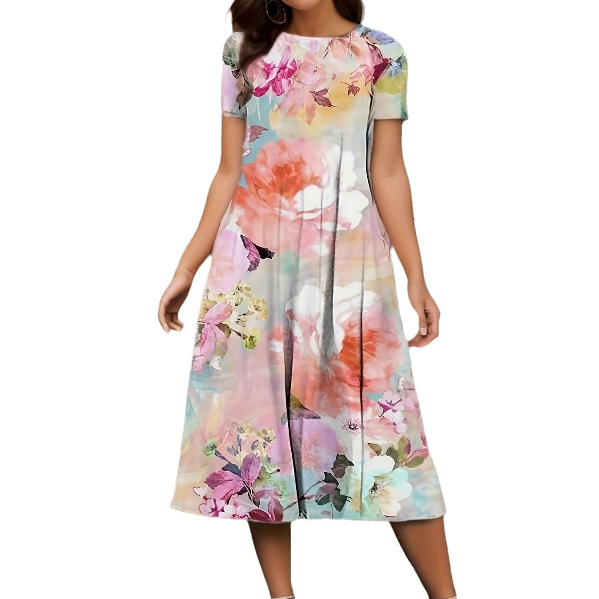 Out-Shine | Floral Print Spring Summer Short Sleeve Dress
