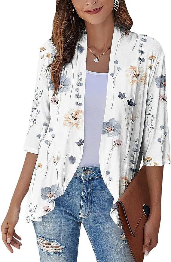 Brillar | Cárdigan monocolor con mangas tres cuartos y borde con volantes