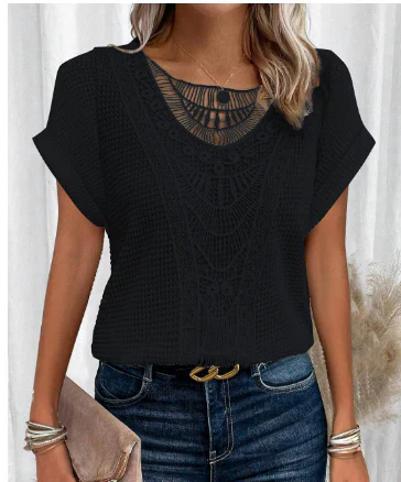 Deslumbra | Blusa elegante para mujer con estampado en relieve y mangas dobladas