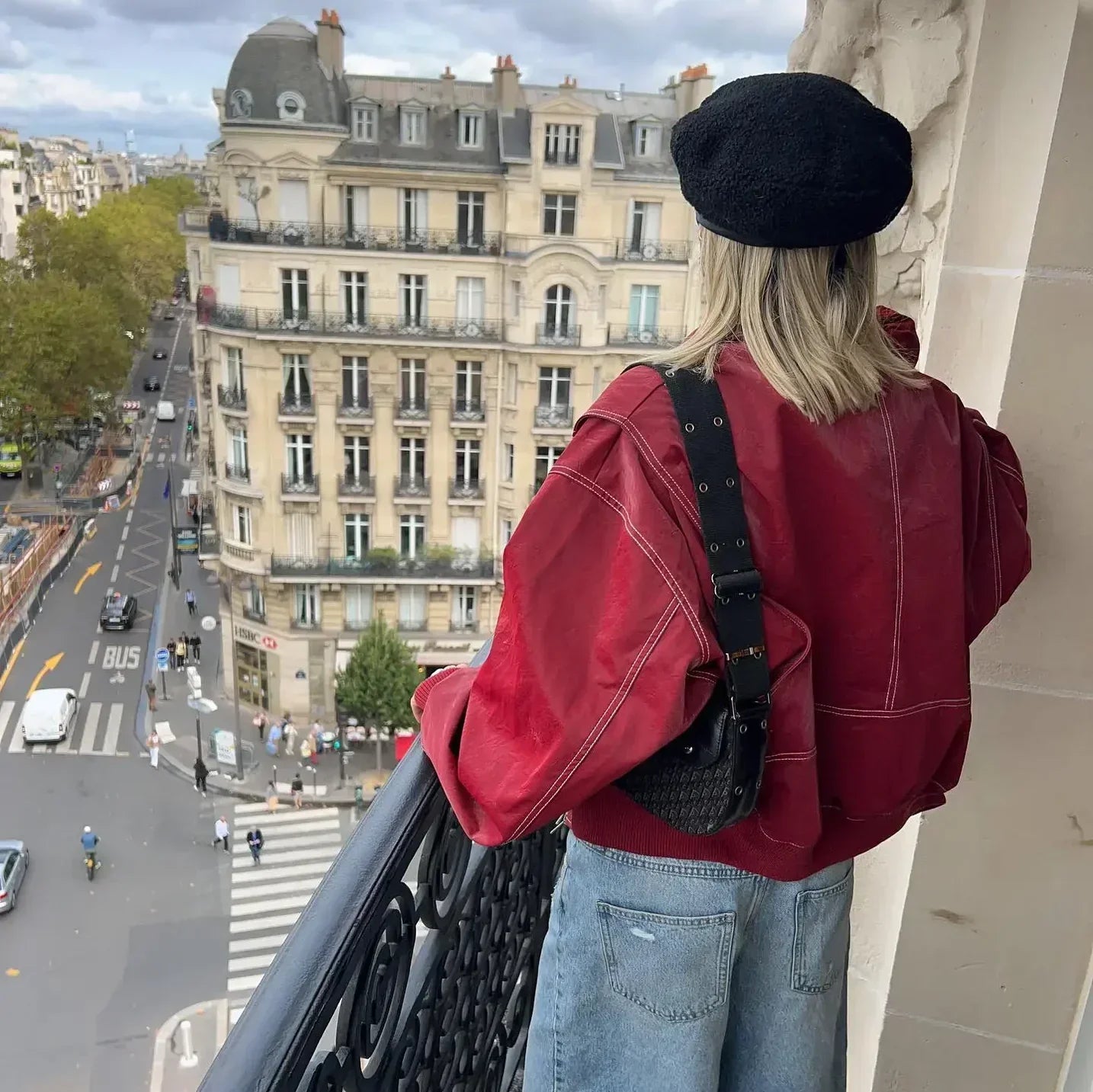 Out-Shine | Red oversize leather jacket