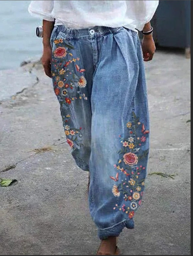 Out-Shine | Women's Denim Cargo Pants, Wide, Loose High - Waisted Jeans
