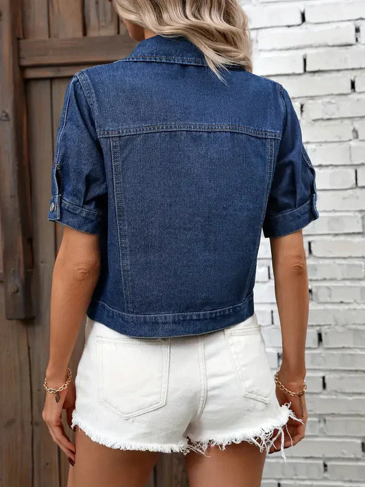 Out-Shine | Short - Sleeved Cotton Denim Jacket: Casual, Modern