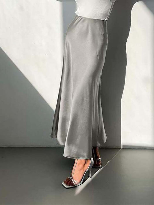 Out-Shine | Satin Midi Skirt With Flowing Design For Women