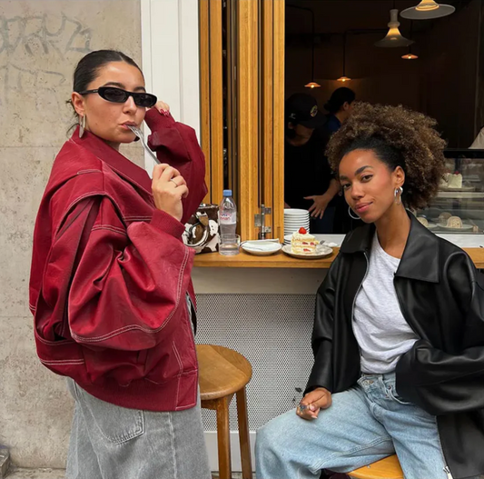 Out-Shine | Red oversize leather jacket