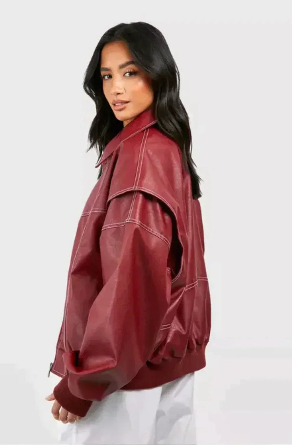 Out-Shine | Red oversize leather jacket