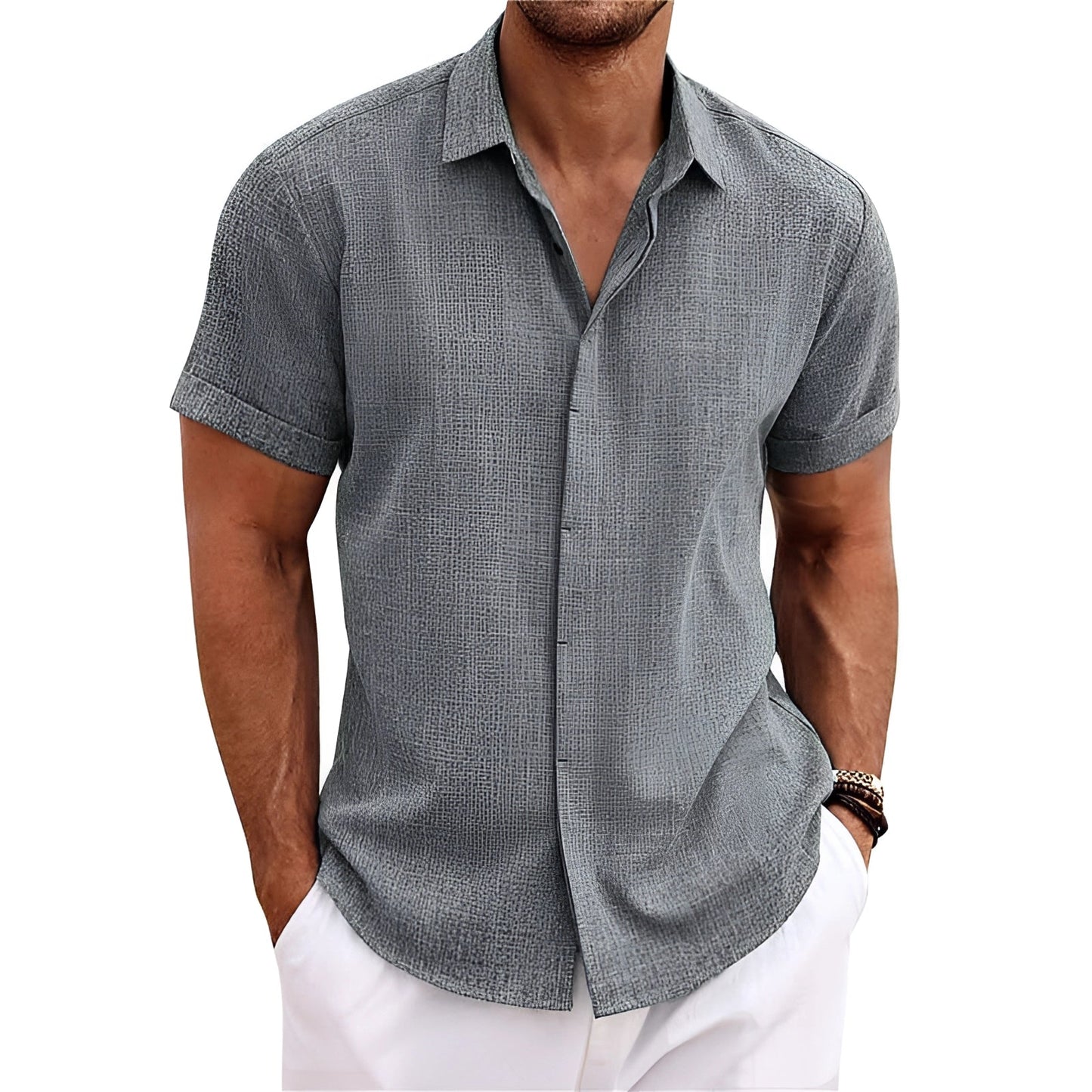 Out-Shine | Blue Linen Shirt - Short Sleeve, Summer, Light, Breathable