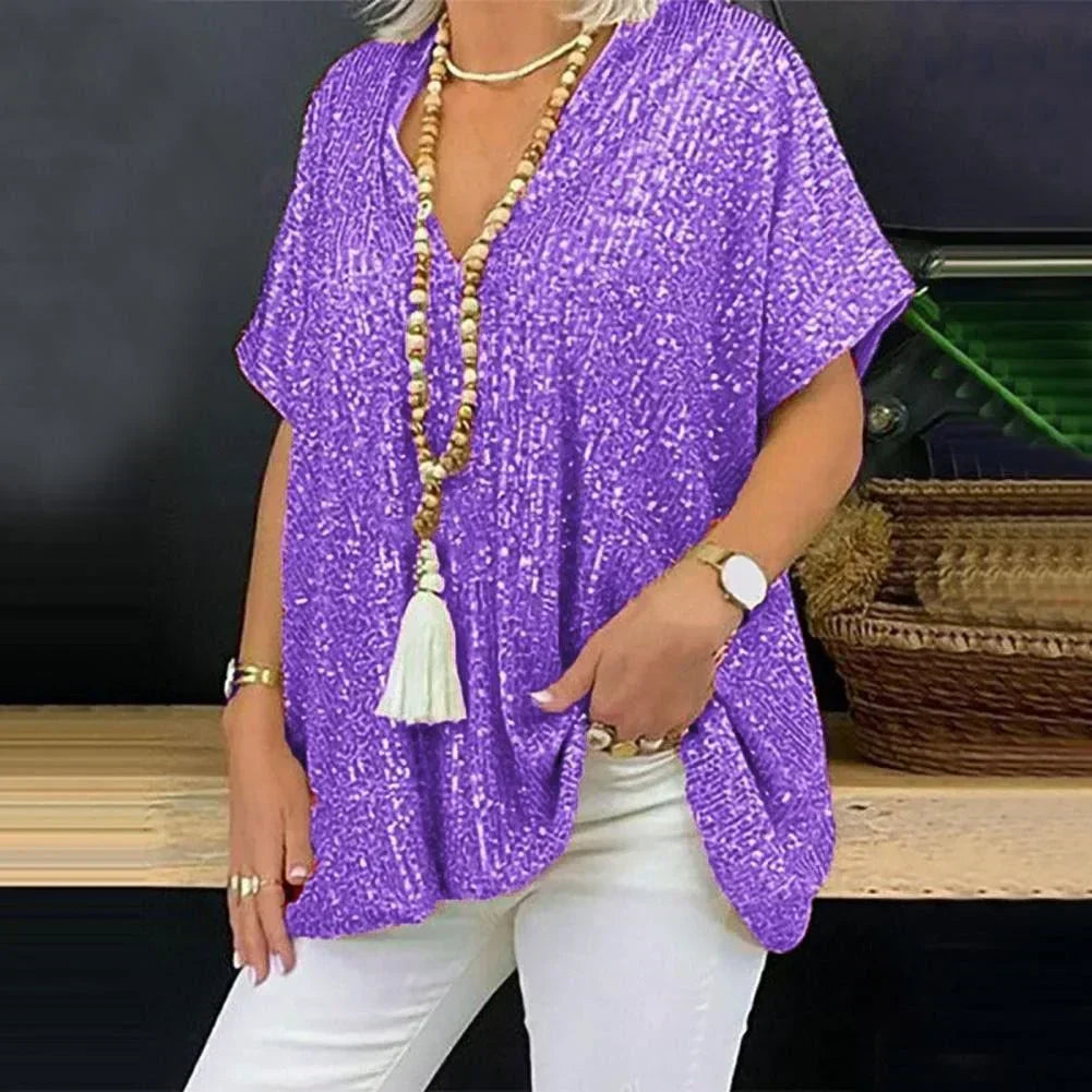 Out-Shine | Sequin V-Neck Blouse For Women