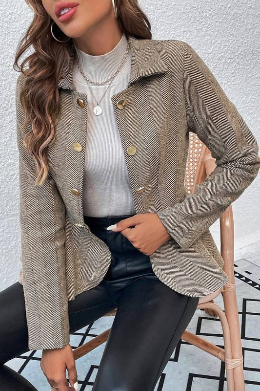 Out-Shine | Jacquard Ruffle Slim Double-Breasted Blazer