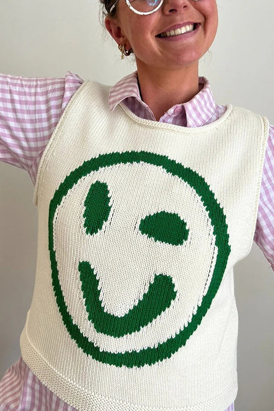 Out-Shine | Happy Face Knit Unique Pattern Versatile Loose Tank Top