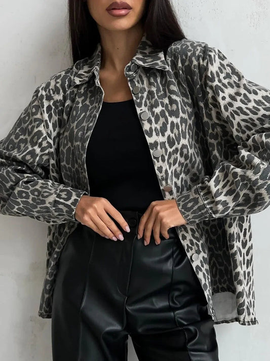 Out-Shine | Leopard Print Denim Jacket