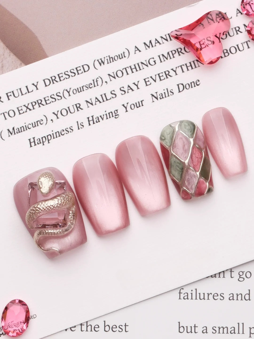 Out-Shine | Creative 3D Gold Serpent Nails, Atmospheric Nail Art