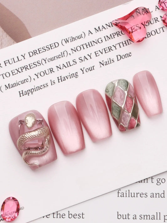 Out-Shine | Creative 3D Gold Serpent Nails, Atmospheric Nail Art