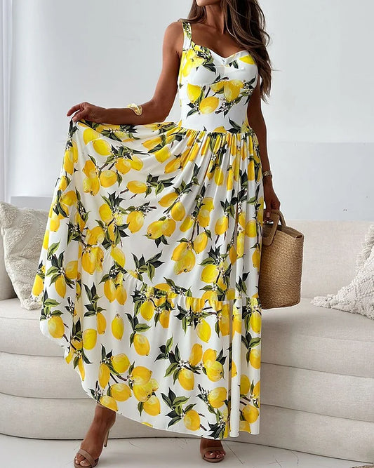 Out-Shine | Riemchen Dress With Lemon Print