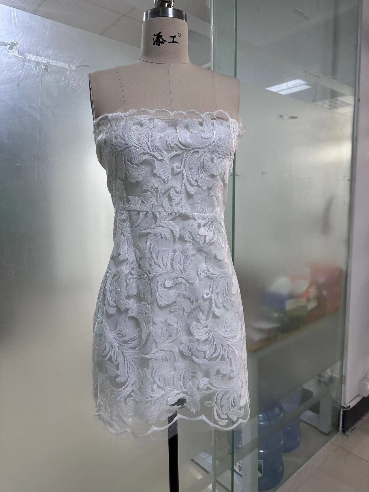 Out-Shine | French Jacquard Embroidered Strapless Dress