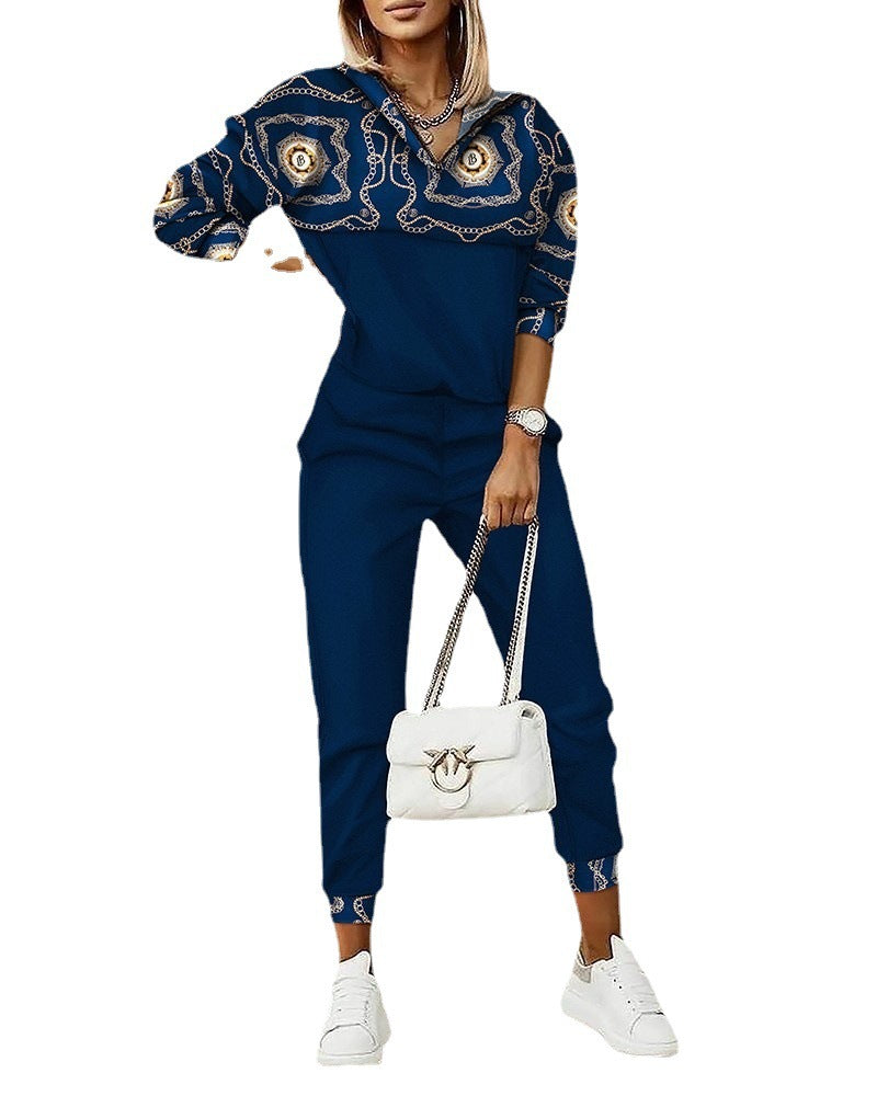 Out-Shine | Commuter Top Printed Trousers Zipper Fashion Suit