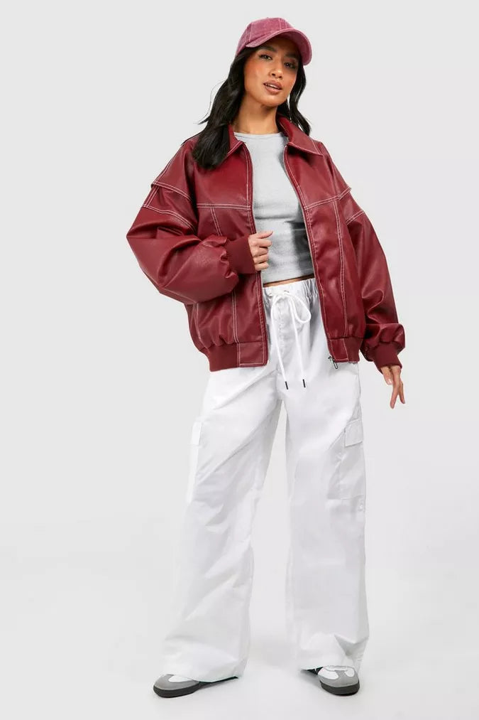 Out-Shine | Red oversize leather jacket