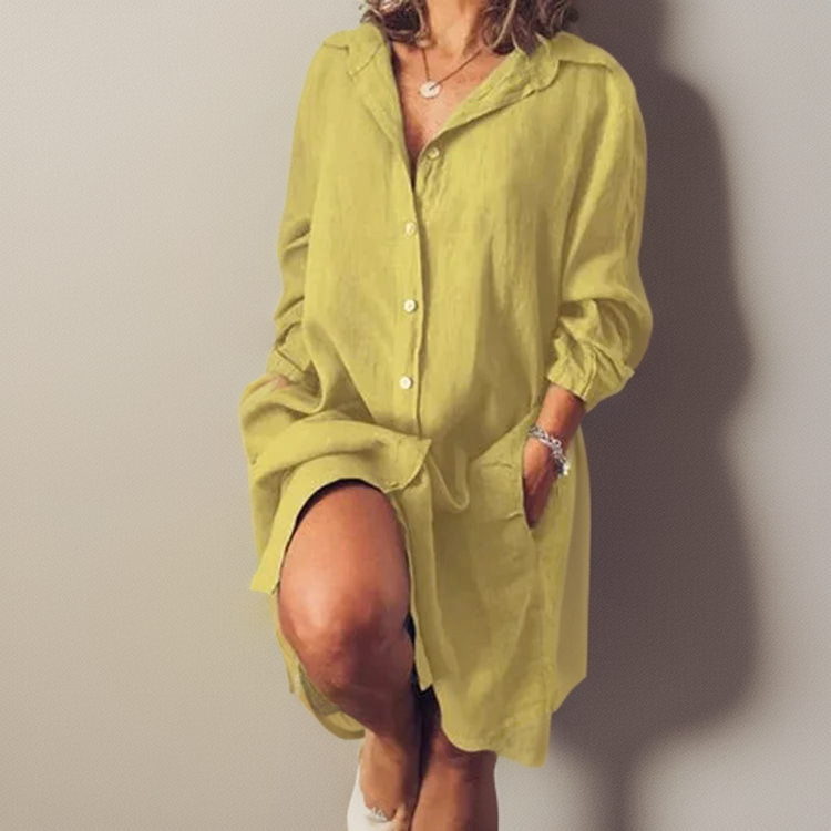 Out-Shine | Comfortable Linen Shirt Midi Dress