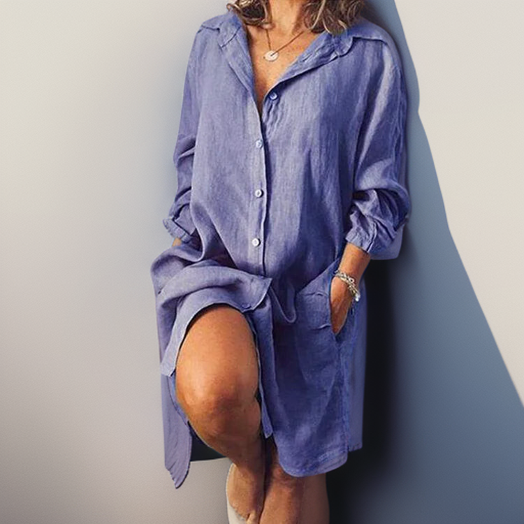 Out-Shine | Comfortable Linen Shirt Midi Dress