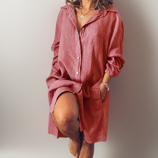 Out-Shine | Comfortable Linen Shirt Midi Dress