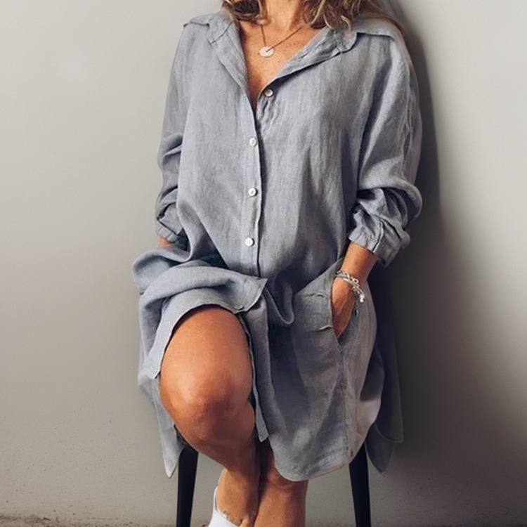 Out-Shine | Comfortable Linen Shirt Midi Dress