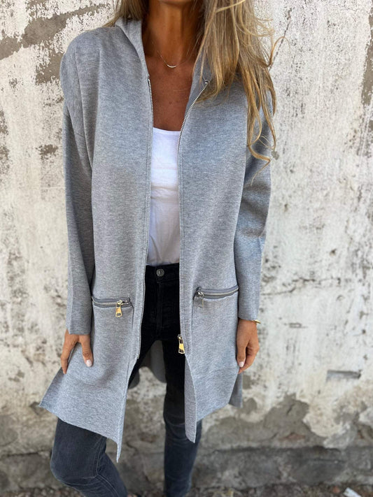 Out-Shine | Women's Long Zipped Cardigan Zipped Pockets