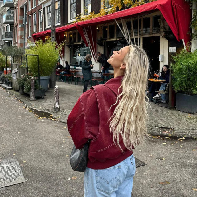 Out-Shine | Red oversize leather jacket
