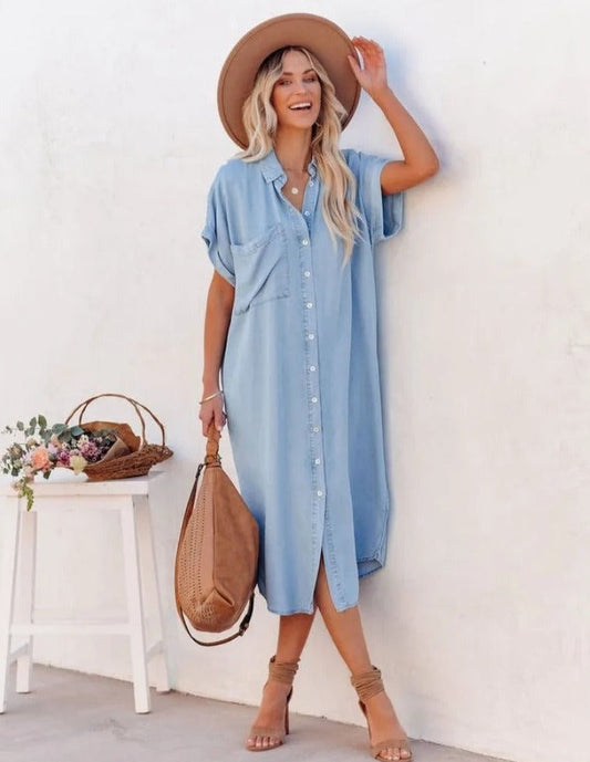 Out-Shine | Denim Short Sleeve Shirt Dress