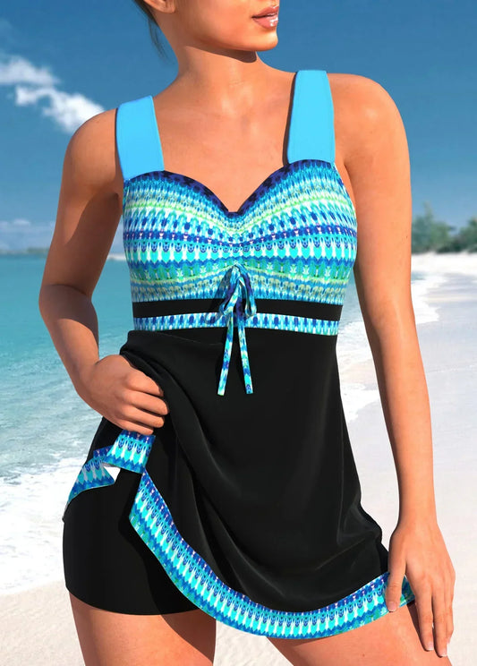 Superar el brillo | Blauer, Schmaler, Leichter Patchwork-Tankini